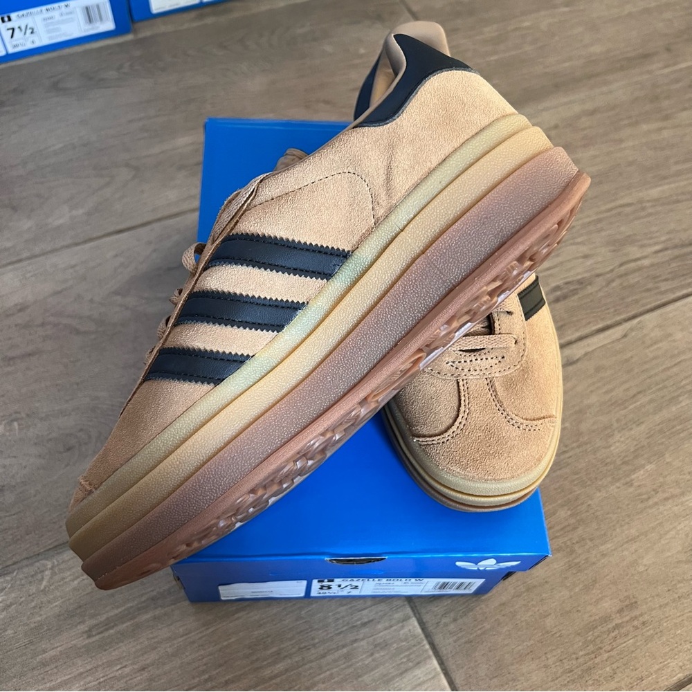 adidas Gazelle Sneakers in Tan with Black Stripes - Picture 5 of 10
